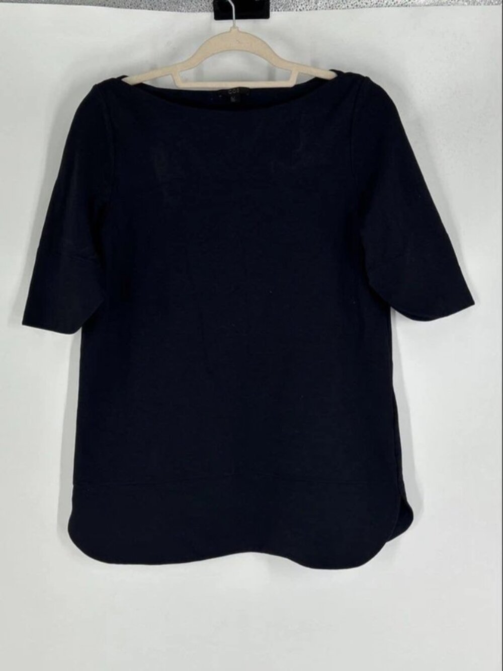 COS Womens Blue Boat Neck Short Sleeve Casual Blouse Top Size Small